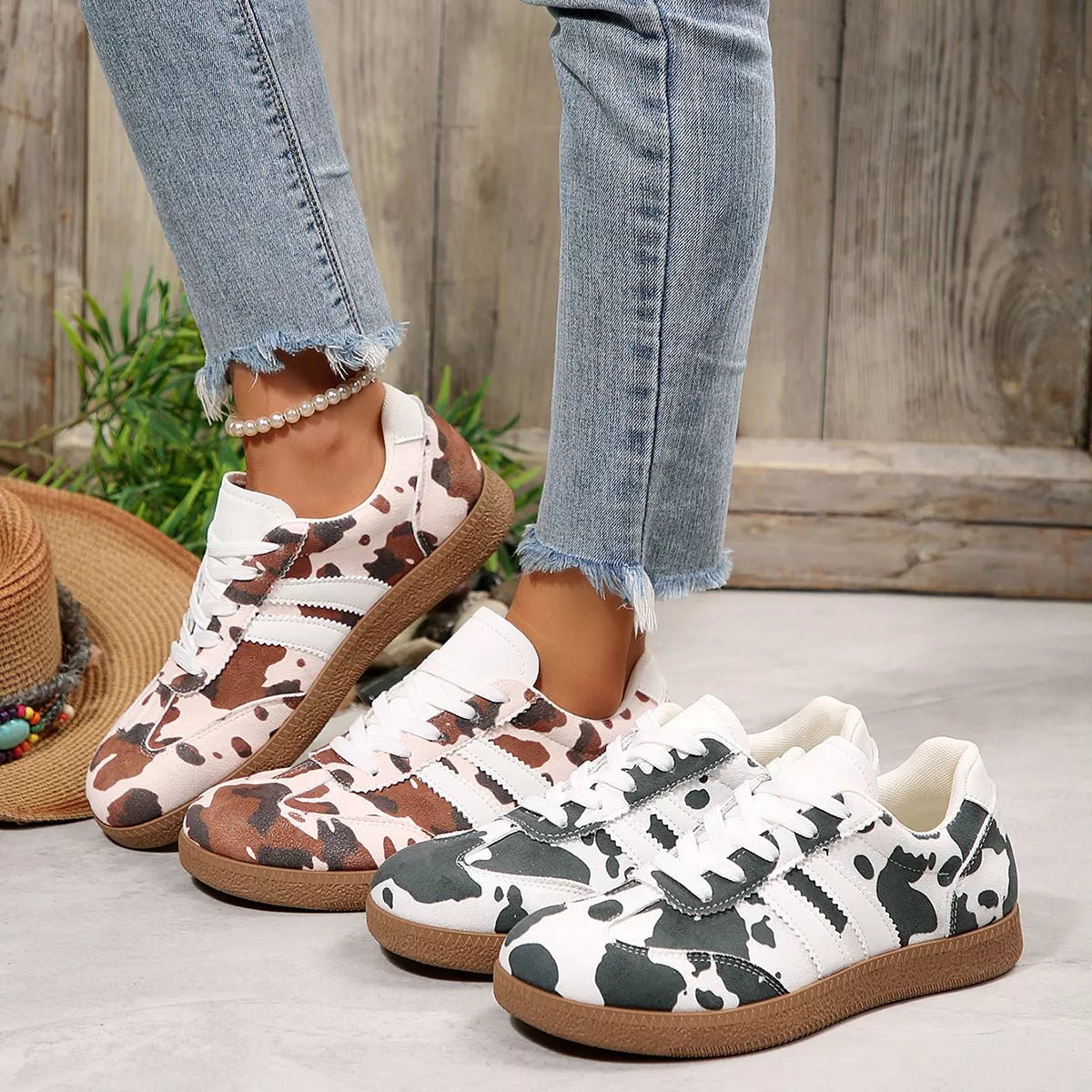 Cow Print Casual Sneakers - Desert Sunday