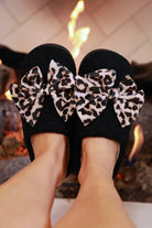Cozy Bow Slippers – Black/Leopard - Desert Sunday