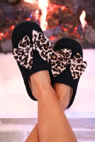 Cozy Bow Slippers – Black/Leopard - Desert Sunday