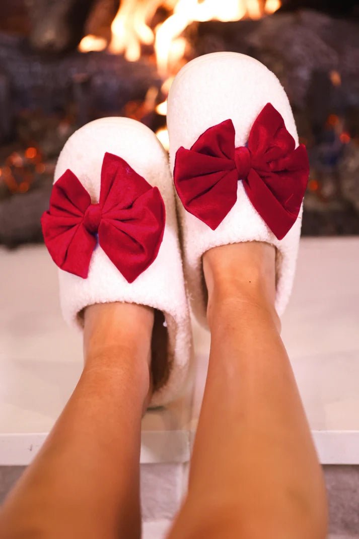 Cozy Bow Slippers – White/Red - Desert Sunday