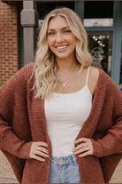 Cozy Button Front Waffle Knit Cardigan in Rust - Desert Sunday