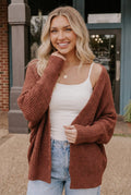 Cozy Button Front Waffle Knit Cardigan in Rust - Desert Sunday