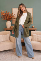 Cozy Days Open Knit Cardigan in Olive - Desert Sunday