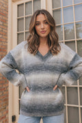 Cozy Gradient V-Neck Sweater in Slate Blue - Desert Sunday