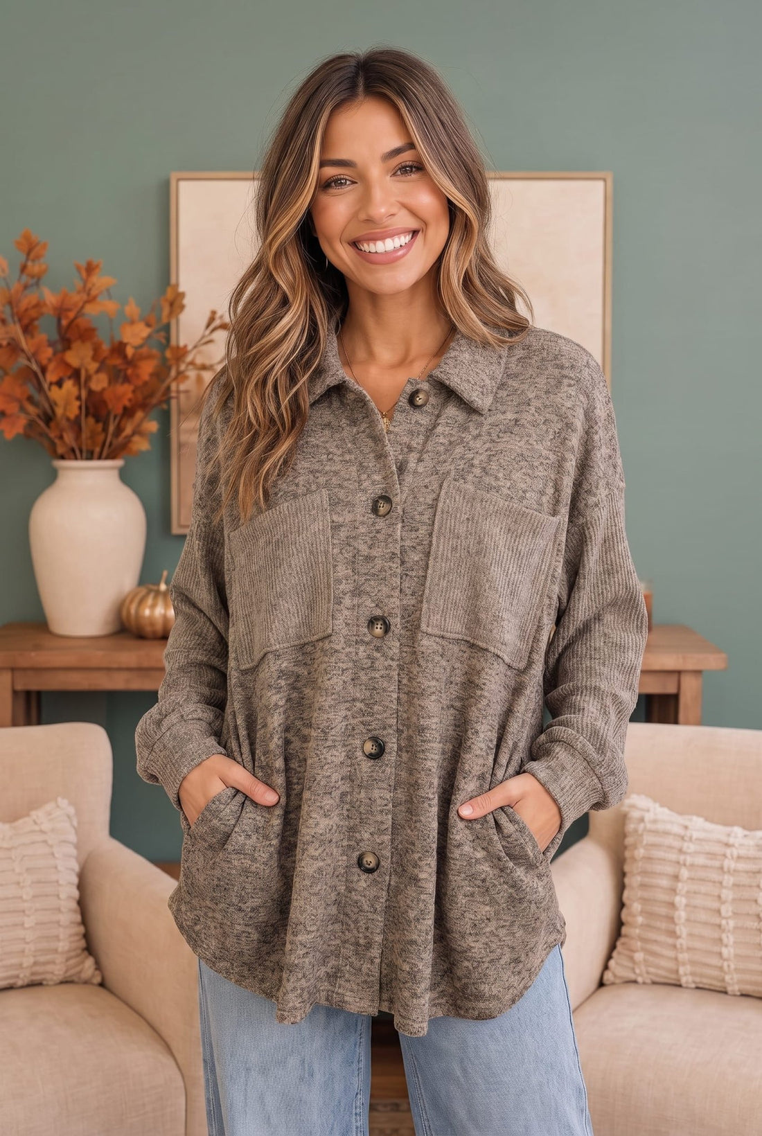 Cozy Knit Shacket in Warm Mocha - Desert Sunday