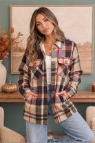Cozy Plaid Sherpa Lined Shacket in Coffee - Desert Sunday