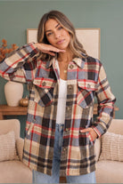 Cozy Plaid Sherpa Lined Shacket in Coffee - Desert Sunday