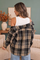 Cozy Plaid Sherpa Lined Shacket in Khaki Black - Desert Sunday