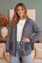 Crafting Corner Stripe Button Front Hoodie - Desert Sunday