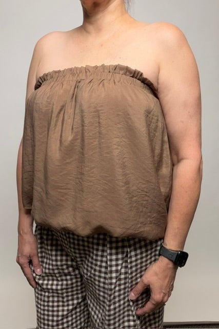 Crinkled Breeze Bubble Top in Mink - Desert Sunday