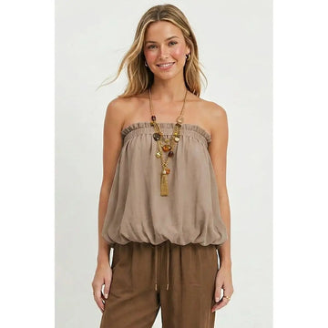 Crinkled Breeze Bubble Top in Mink - Desert Sunday
