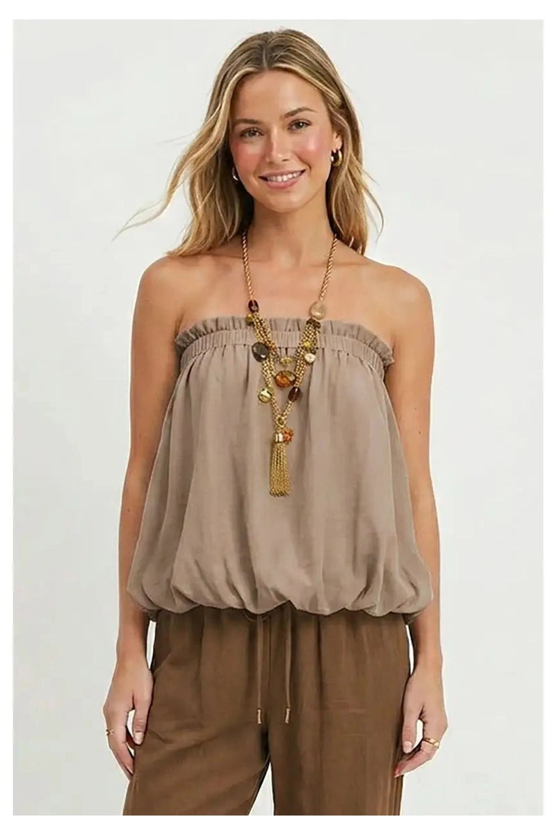 Crinkled Breeze Bubble Top in Mink - Desert Sunday