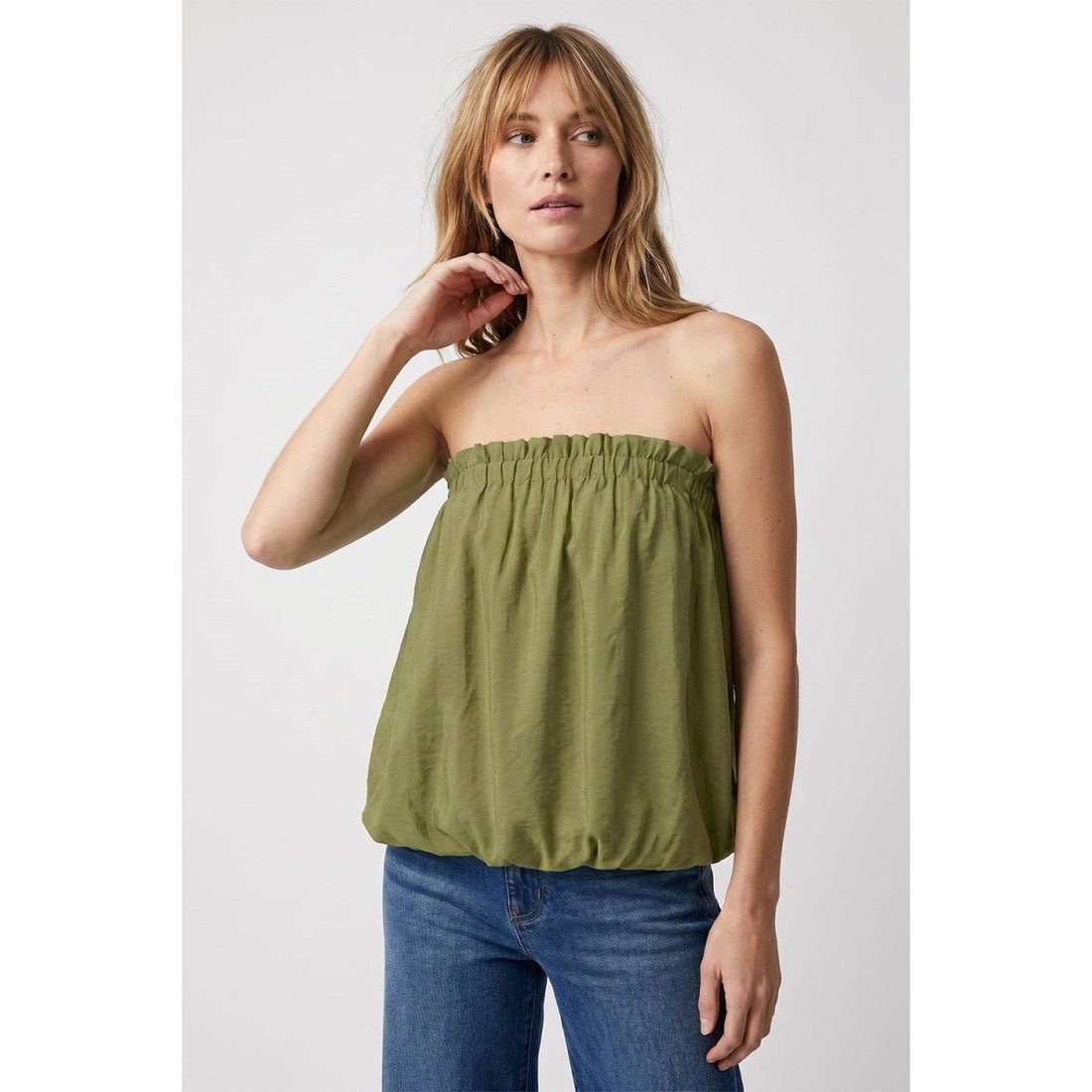 Crinkled Breeze Bubble Top in Olive - Desert Sunday