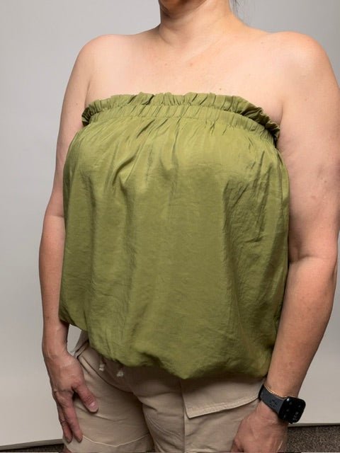 Crinkled Breeze Bubble Top in Olive - Desert Sunday