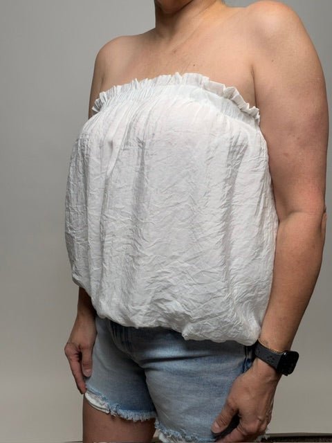 Crinkled Breeze Bubble Top in White - Desert Sunday