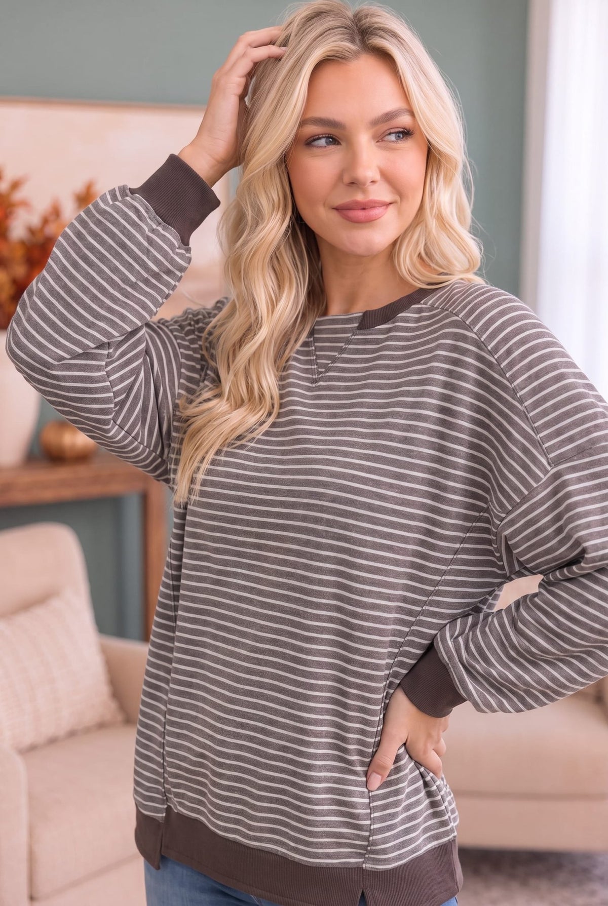 Crush on You Raglan Pullover in Mocha - Desert Sunday