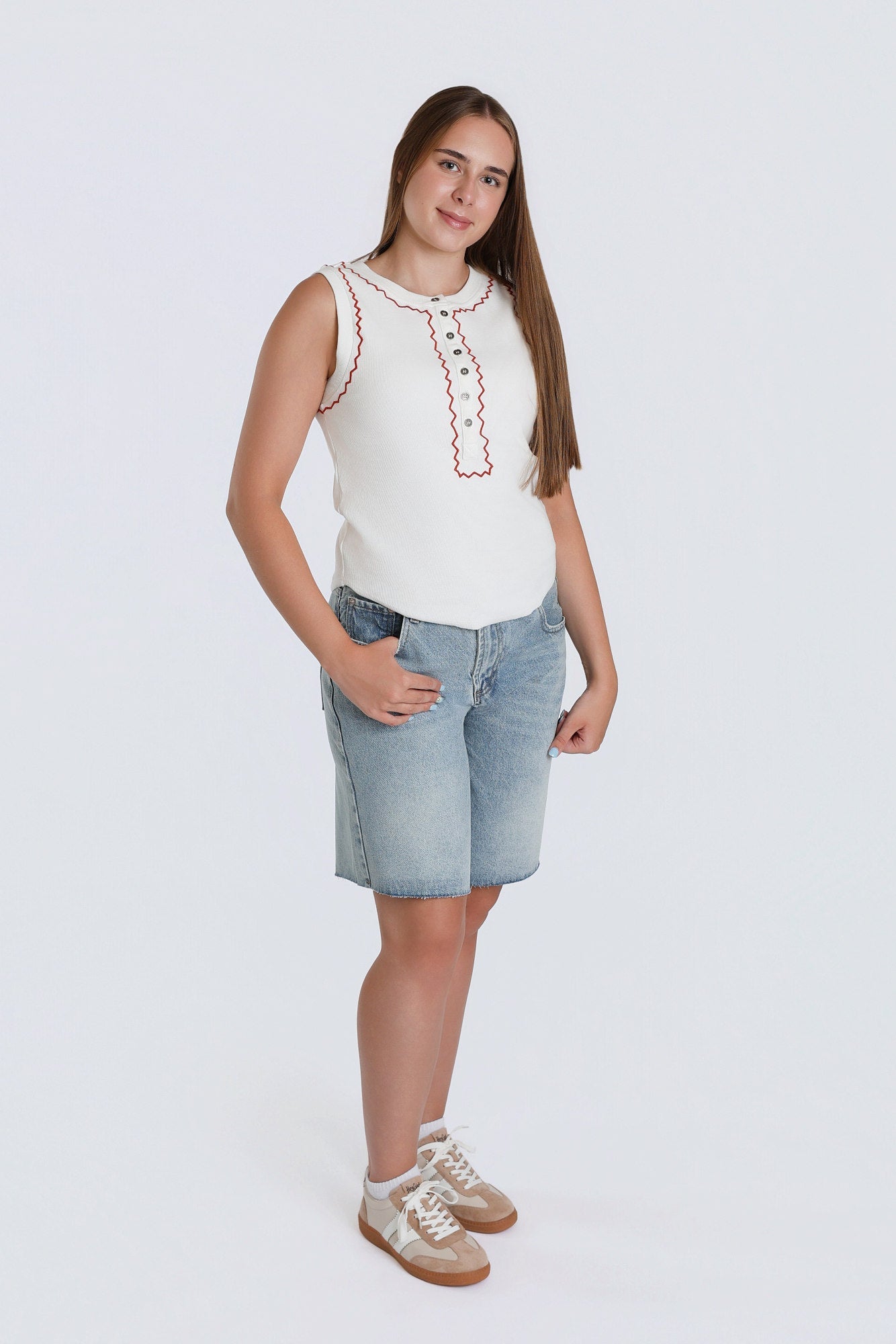 Desert Cotton Mid-Rise Bermuda Shorts - Desert Sunday