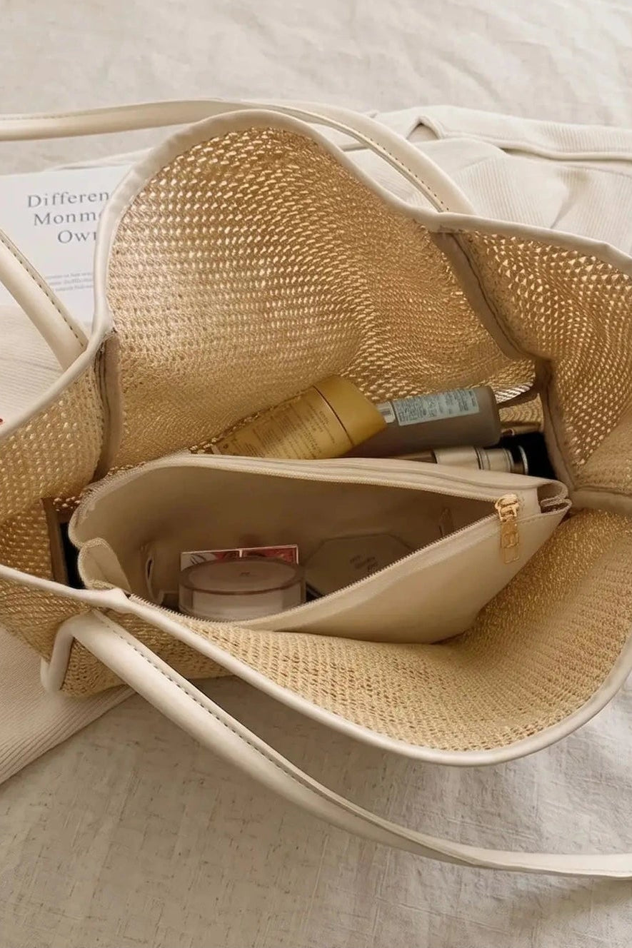Desert Dunes Woven Tote in White - Desert Sunday