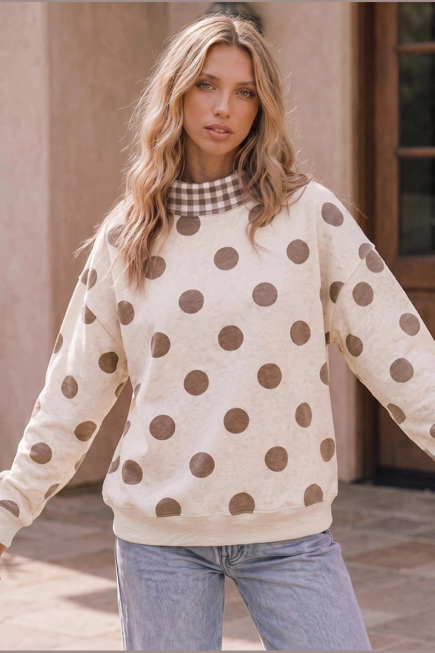Dots & Plaid Forever Cozy Pullover Sweatshirt - Desert Sunday