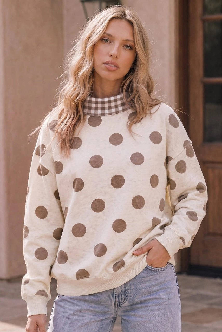 Dots & Plaid Forever Cozy Pullover Sweatshirt - Desert Sunday