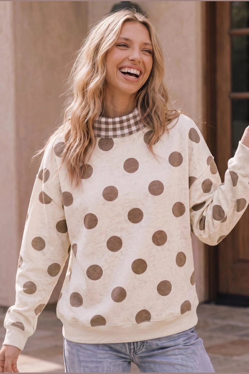 Dots & Plaid Forever Cozy Pullover Sweatshirt - Desert Sunday