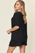 Double Take Basic style Round Neck Solid Set - Desert Sunday