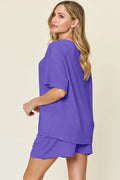 Double Take Basic style Round Neck Solid Set - Desert Sunday
