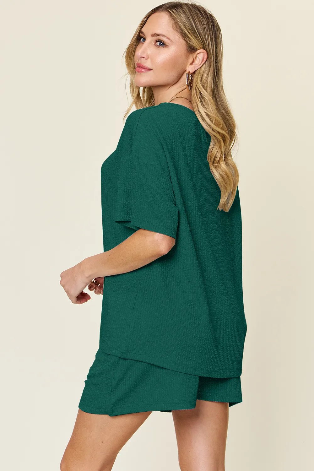 Double Take Basic style Round Neck Solid Set - Desert Sunday