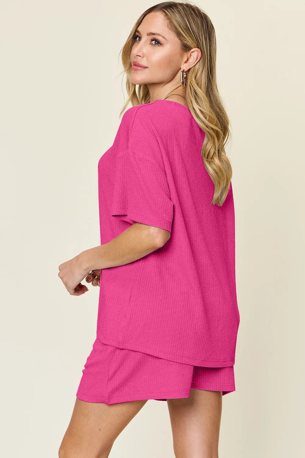 Double Take Basic style Round Neck Solid Set - Desert Sunday