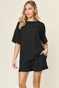 Double Take Basic style Round Neck Solid Set - Desert Sunday
