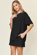 Double Take Basic style Round Neck Solid Set - Desert Sunday