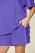 Double Take Basic style Round Neck Solid Set - Desert Sunday
