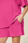 Double Take Basic style Round Neck Solid Set - Desert Sunday