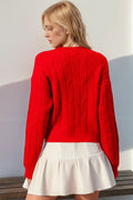 Double Take Full Size Bow Cable-Knit Round Neck Sweater - Desert Sunday