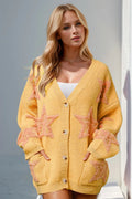 Double Take Full Size Button Up Star Pattern Cardigan - Desert Sunday