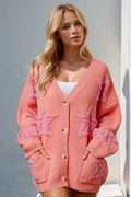 Double Take Full Size Button Up Star Pattern Cardigan - Desert Sunday