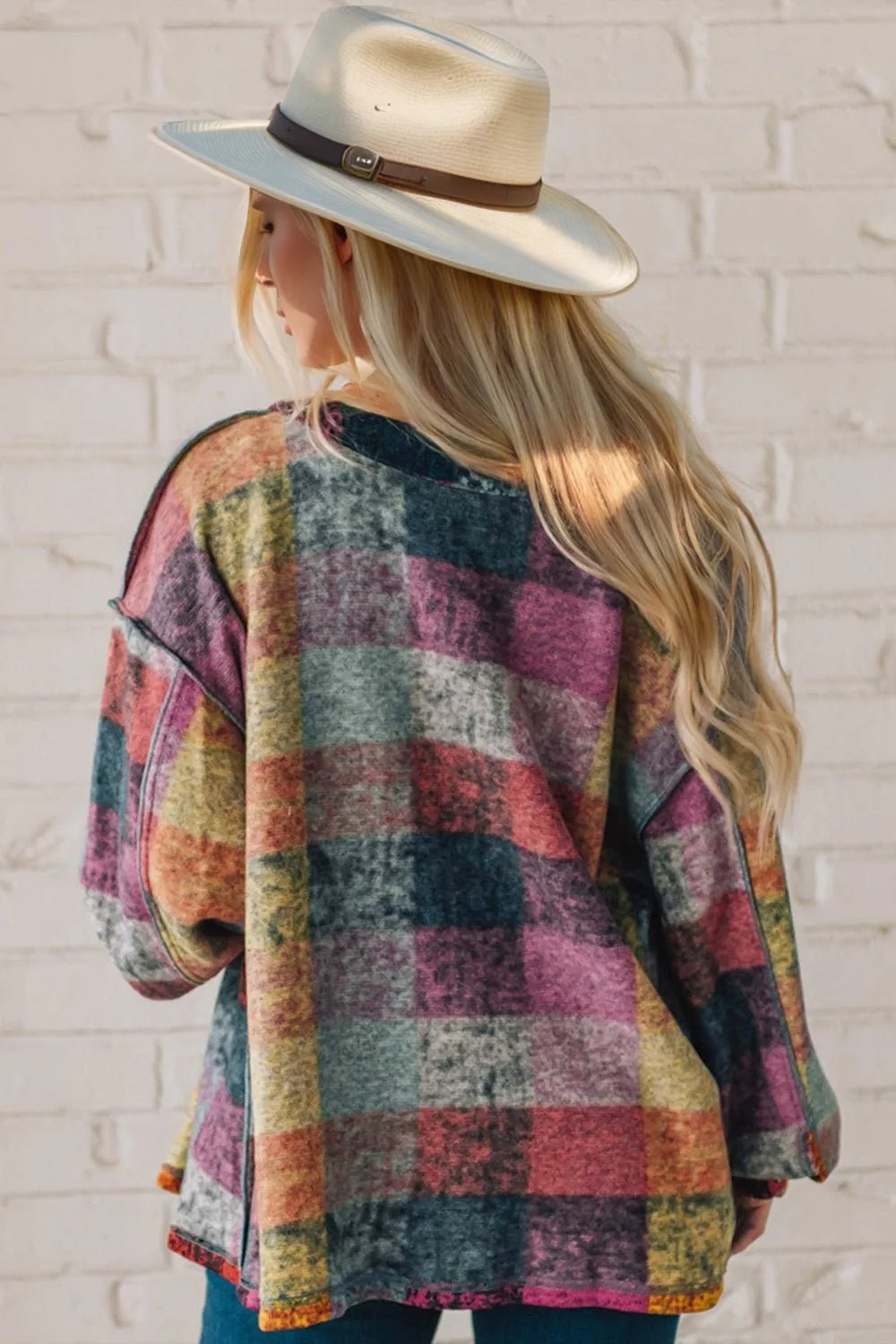 Double Take Full Size Exposed Seam Button Up Fleece Shacket - Desert Sunday
