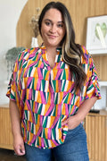 Double Take Full Size Geometric Notched Dolman Sleeve Top - Desert Sunday