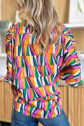 Double Take Full Size Geometric Notched Dolman Sleeve Top - Desert Sunday