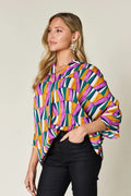 Double Take Full Size Geometric Notched Dolman Sleeve Top - Desert Sunday