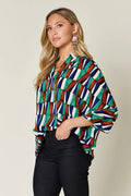 Double Take Full Size Geometric Notched Dolman Sleeve Top - Desert Sunday