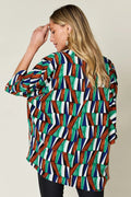 Double Take Full Size Geometric Notched Dolman Sleeve Top - Desert Sunday