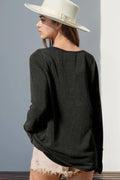 Double Take Full Size Notched Thumbhole Long Sleeve T-Shirt - Desert Sunday