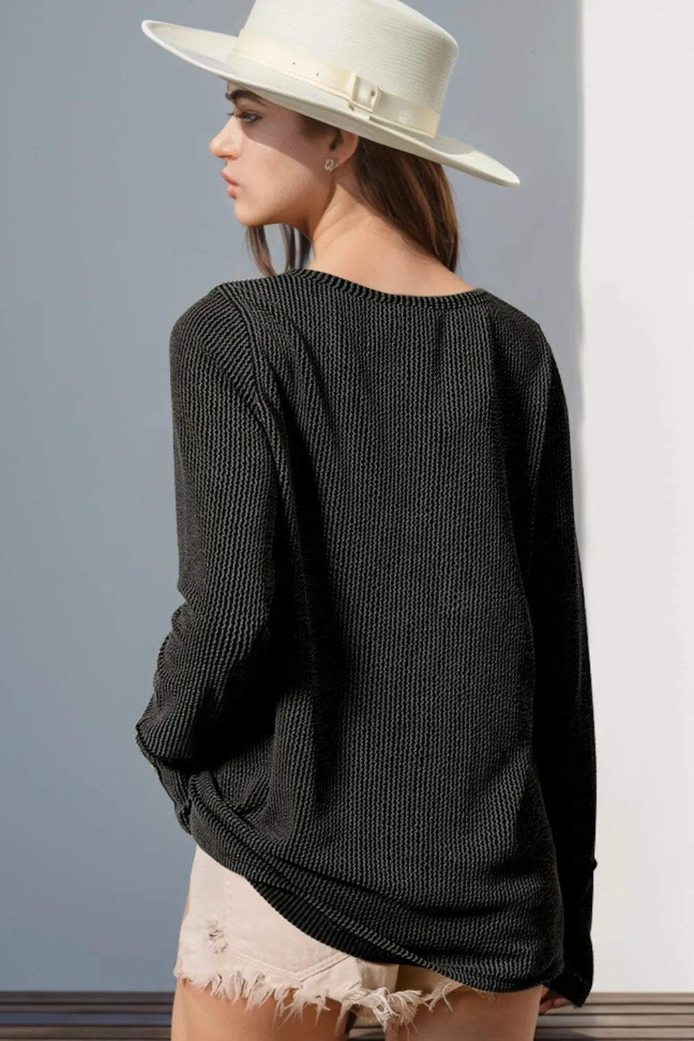 Double Take Full Size Notched Thumbhole Long Sleeve T-Shirt - Desert Sunday