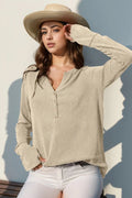 Double Take Full Size Notched Thumbhole Long Sleeve T-Shirt - Desert Sunday