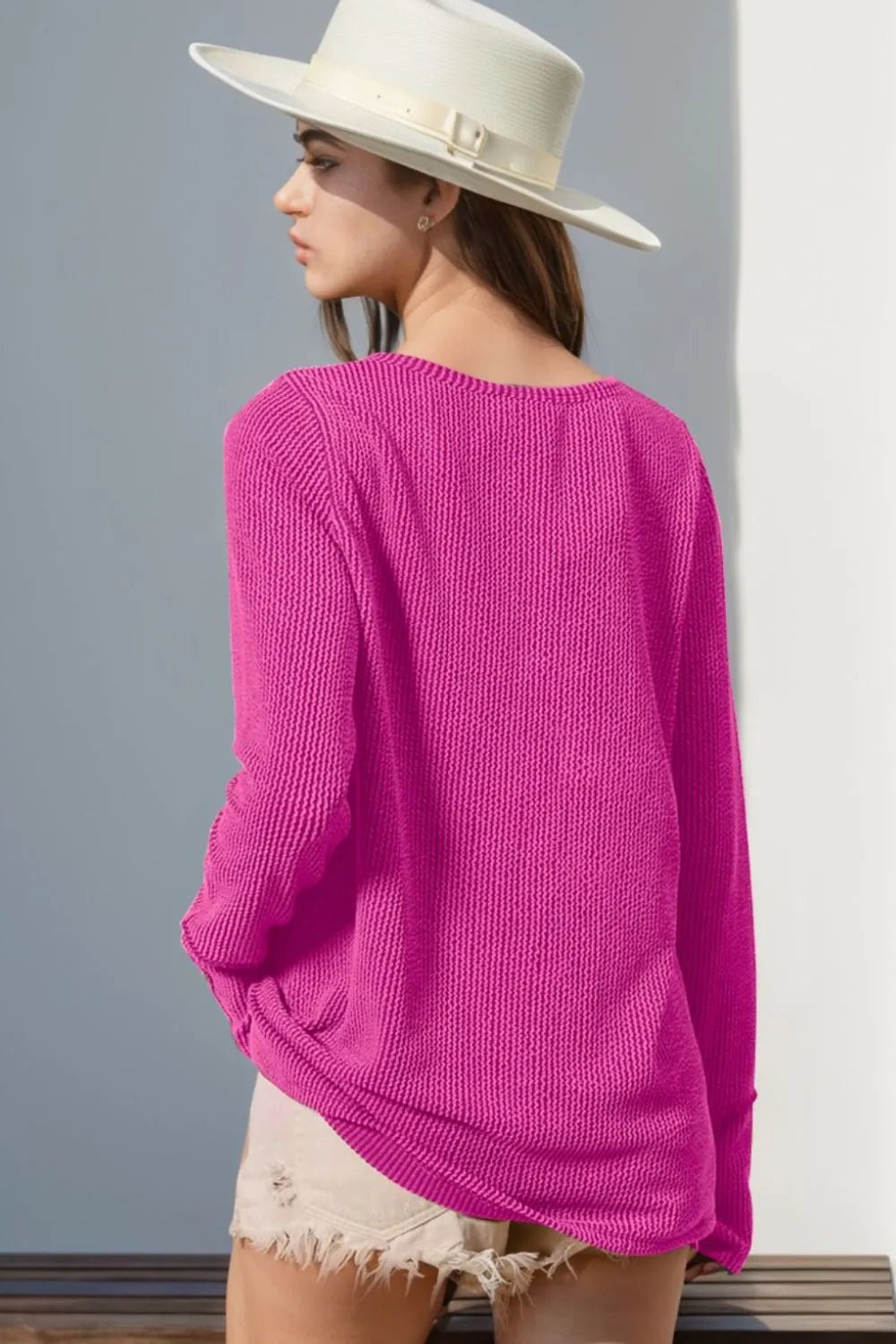Double Take Full Size Notched Thumbhole Long Sleeve T-Shirt - Desert Sunday