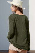 Double Take Full Size Notched Thumbhole Long Sleeve T-Shirt - Desert Sunday