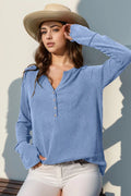 Double Take Full Size Notched Thumbhole Long Sleeve T-Shirt - Desert Sunday