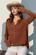 Double Take Full Size Notched Thumbhole Long Sleeve T-Shirt - Desert Sunday
