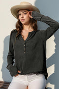 Double Take Full Size Notched Thumbhole Long Sleeve T-Shirt - Desert Sunday
